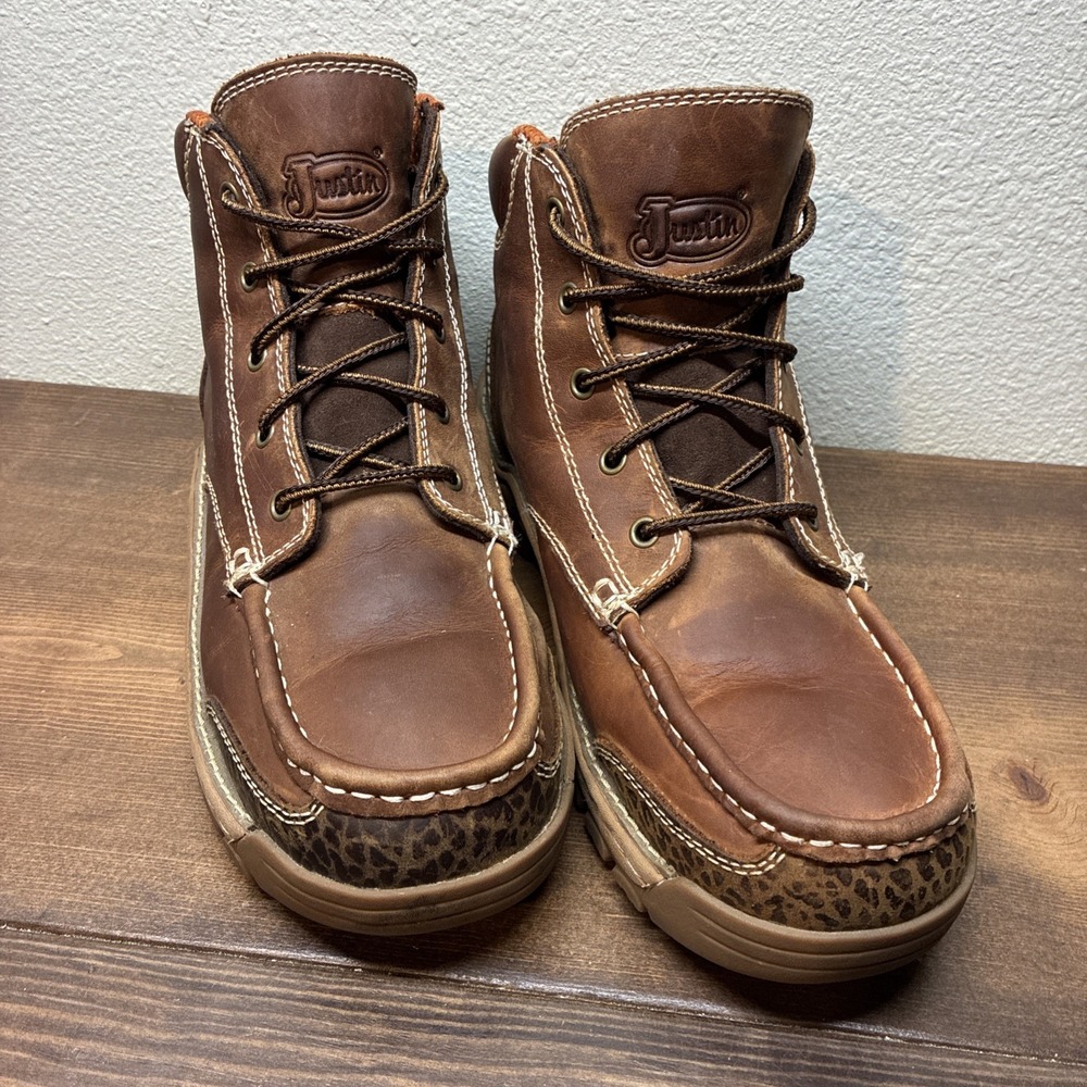 Justin's Men's Corbett Leather Waterproof Work Mocc Toe Boots 5" Size 10 GUC